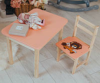 Столик дитячий зі стільчиком з нішою пеналом 46х60х45 см для творчості малювання ігор та навчання рожевий стіл для дітей