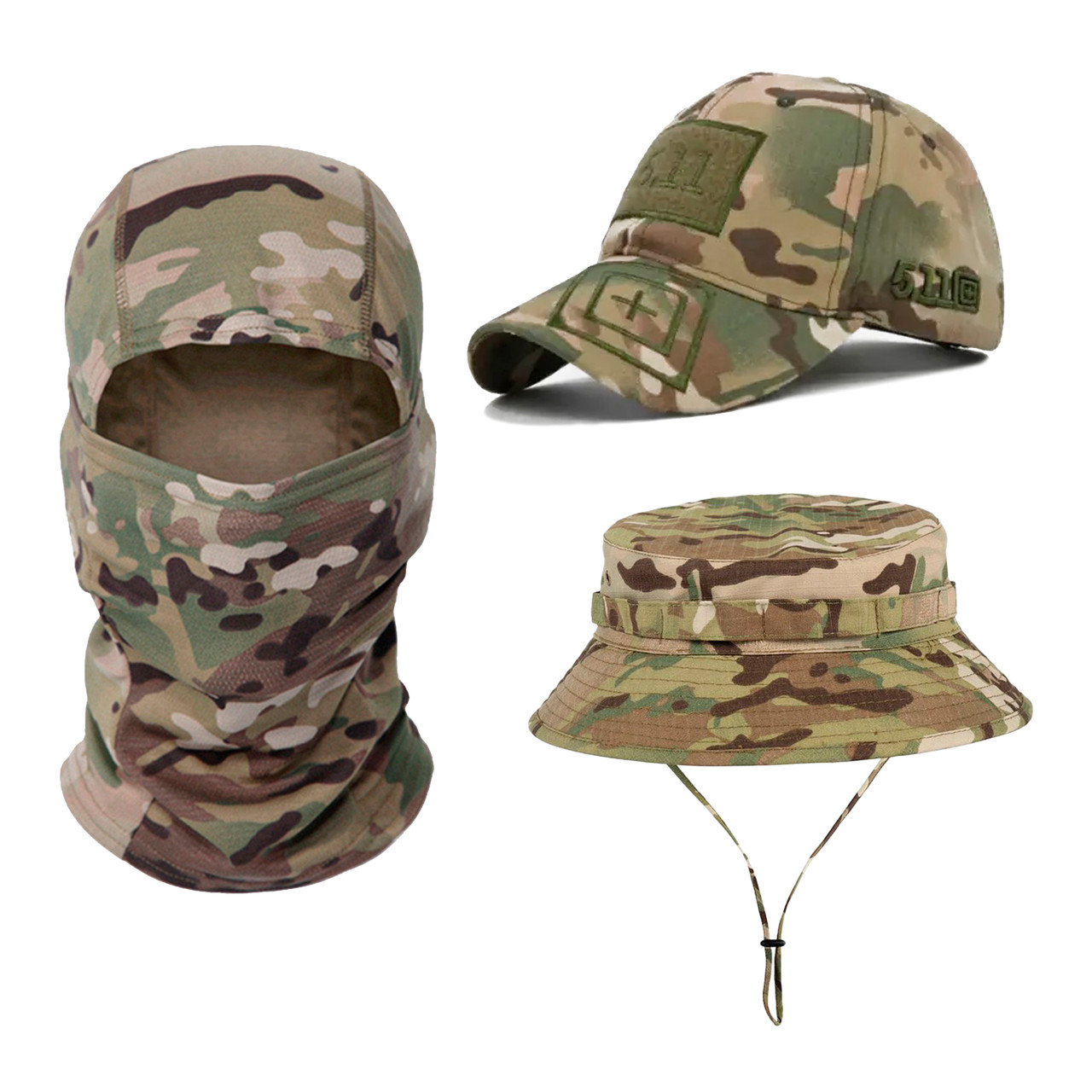 Комплект 3в1: тактична бейсболка 5.11, балаклава мультикам і панама