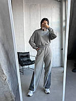 Серый женский повседневный костюм в спортивном стиле из трехнитки: Худи с капюшоном и Штаны с лампасами