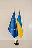 Набір для двох прапорів України та ЄС, атлас, тримач коло, держак 2 м, наконечник Тризуб Куля, фото 2