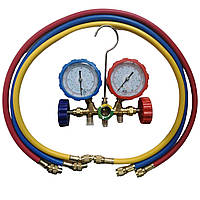 Колектор 2-х вентильний з манометром FC-536 BG R-( 22, 134, 404, 410 ) + 3 шланги під R410 (5/16")90 см