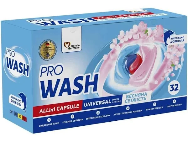 Pro Wash капсули для прання універсальні Весняна Свіжість, 32 шт., фото 1