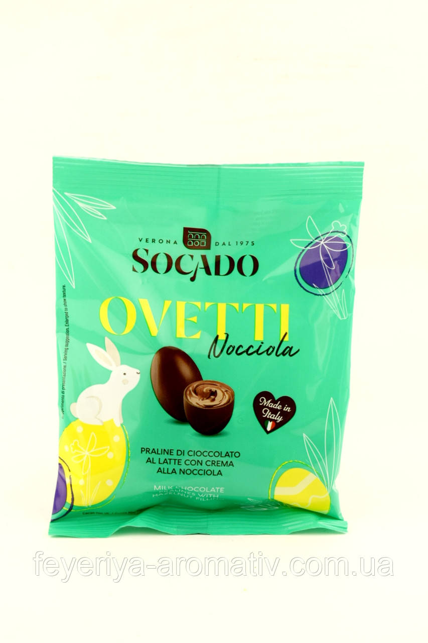Шоколадні яйця з горіховим кремом Socado Ovetti Nocciola 110 г Італія, фото 1