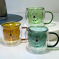 Чашка ведмедик з подвійним дном 250мл Чашки дитячі Дитячі чашки скло подвійне дно Чашка з фігуркою всередині