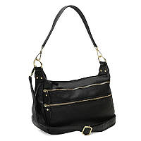 Женская мягкая кожаная сумка Borsa Leather K1213-black черная