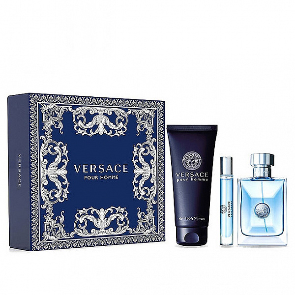 Набір Versace pour Homme для чоловіків — set (edt 100 ml + edt 10 ml mini + sh/g 150 ml), фото 1
