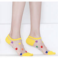 Шкарпетки низькі із сердечками, ультратонкі, з резинкою, жіночі капронові шкарпетки, розмір 36-39, Жовті
