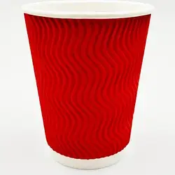 Стакан гофрований 400 мл 15 шт/уп. Червоний S хвиля кр 91