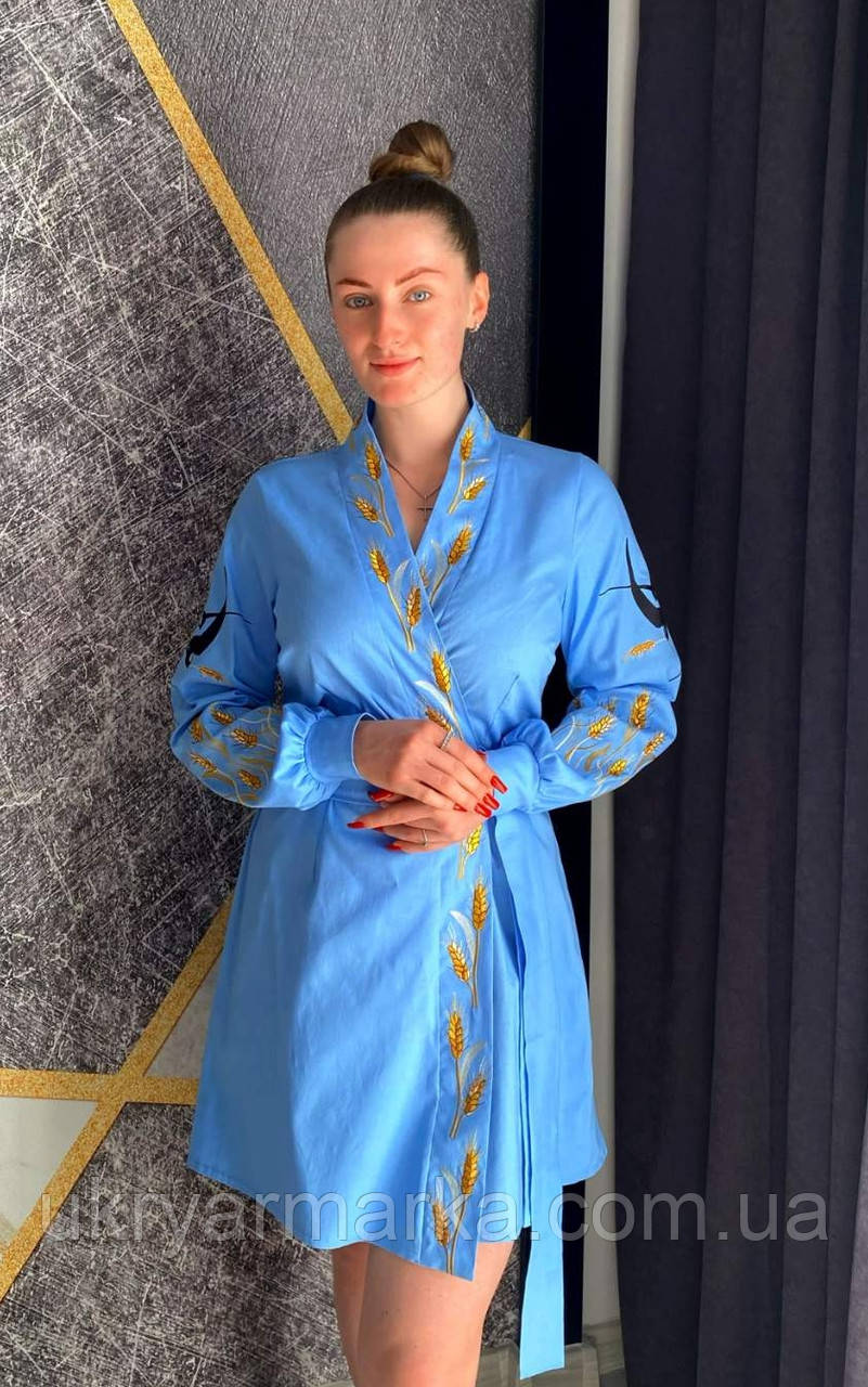Сукня вишиванка жіноча сучасна на запАх "Ясне небо"