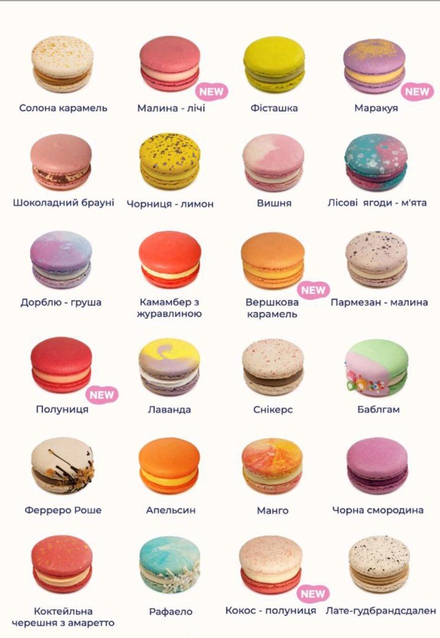 Макарони, макаронси великі (макарунси, макаруни, macarons) в асортименті — 1 шт.