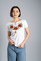 Повсякденна вишита футболка для дівчини у білому кольорі «Маковий цвіт», фото 2