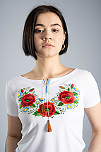 Повсякденна вишита футболка для дівчини у білому кольорі «Маковий цвіт», фото 3