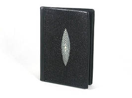 Обкладинка для паспорта і автодокументів з натуральної шкіри ската, колір чорний