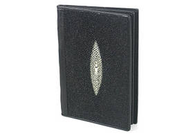 Обкладинка для паспорта та документів/автодокументів із натуральної шкіри ската, колір чорний