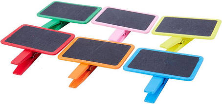 Дерев'яний цінник прищіпка, Чорна табличка-цінник для написання крейдою (1шт), Бейдж з дерева 50*25 мм (1011), фото 2