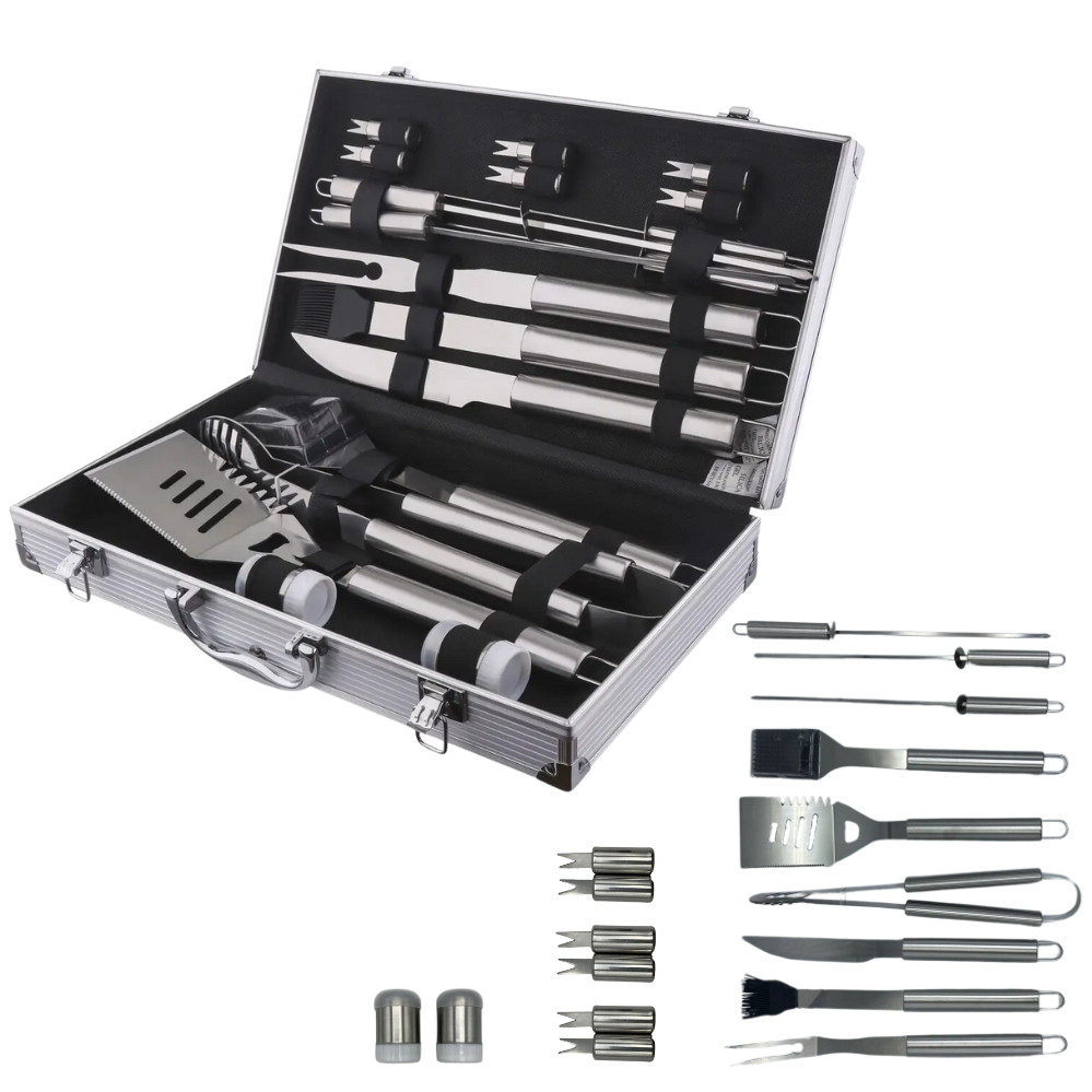 Набір для гриля та барбекю в подарунковому кейсі 18 предметів для пікніка на природі та вдома, фото 1