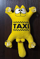 Мягкая игрушка кот Саймон "TAXI", в авто на присосках ,27 см высота.