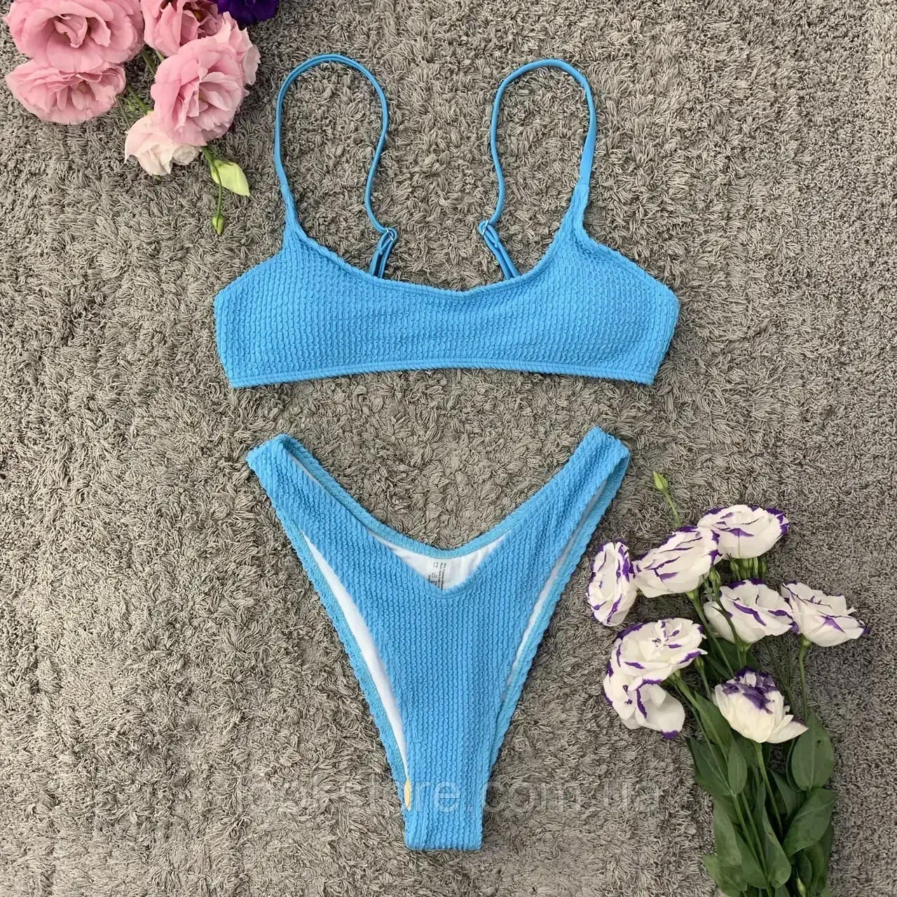 Роздільний жіночий купальник жатка синього кольору, фото 1