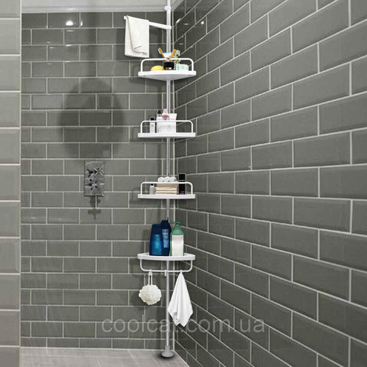 Кутова полиця для ванної 4 яруси (320х43см) Multi Corner Shelf GY-188, до 16кг / Телескопічна полиця у ванну кімнату