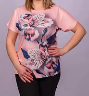 Модна стильна жіноча трикотажна футболка "Архідея" ботал р.54 пудра (рожевий)