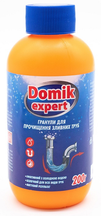 Засіб Domik Expert для прочищення зливних труб гранули 200 гр засіб для чищення труб очищувач труб
