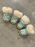 Зимние ботинки для собак Multibrand замшевые с плотной подошвой на липучке, голубого цвета