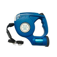 Рулетка с фонариком и пакетами для фекалий 5м35кг трос синяя