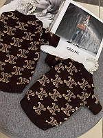 Брендовый свитер для собак CELINE с логотипами на спине, коричневый
