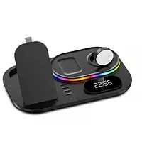 Беспроводное зарядное устройство Infinity 4 IN1 A06 RGB Black (iPhone, iWatch, AirPods,Clock) 30W