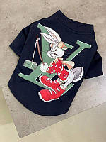 Брендовая футболка для собак LOUIS VUITTON с зайцем bugs bunny, черная
