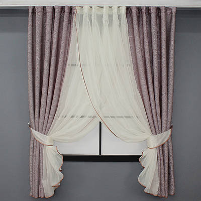 Кухонні шторки (400х170см.) комбіновані. Колір пудровий з молочним. Код 111к 52-0747