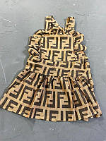 Брендове літнє плаття для собак Fendi шовкове на бретельках, коричневе