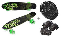 Скейт Penny Best Board LED 22" зі світлом Шолом + захист з регулюванням Green/Black (G26482364844651)