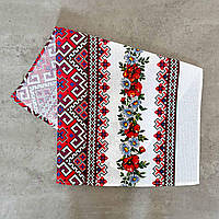 Рушник вафельний з принтом вишивки та червоними квітами GM Textile 35х61см 180г/м2 (Різнокольоровий)