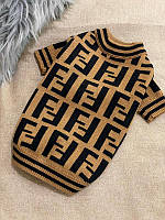 Брендовый свитер для собак FENDI принт с крупными буквами F, коричневый
