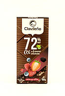 Черный шоколад с ягодами без глютена и сахара Clavileno frutas del bosque 72% cacao, 100г (Испания)