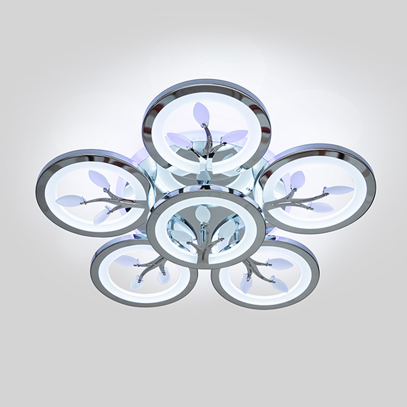Срібна Led люстра з пультом до 18 м² 105 Вт (8135/5+1HR LED 3color)