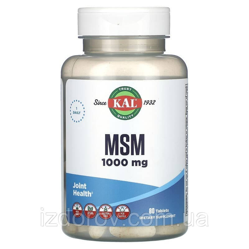 МСМ 1000 мг KAL MSM для здоров'я суглобів 80 таблеток