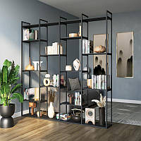 Книжный Лофтовый стеллаж перегородка для офиса и дома из ЛДСП 200х216х30 см Черный