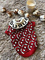 Брендовый свитер для собак BURBERRY с белым воротником, красный