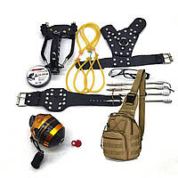 Полный набор для рыбалки и охоты для боуфишинга катушка, очки поляризационные, сумка + 4 дротика \