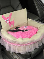 Автокресло для собак и кошек в машину Suck Right Chihuahua бежевого с розовым цветом с Чихуа-Хуа