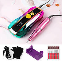 Портативний фрезер SG704 (Зелений з рожевим) на акумуляторі 36 Вт. та 35 000 об. з дисплеєм - для манікюру та педикюру