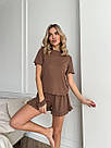 Жіноча піжама з шортами та футболкою ВІСКОЗНИЙ РУБЧИК РЮШИК БЕЖ/МОККО 1580, фото 3
