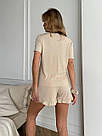 Жіноча піжама з шортами та футболкою ВІСКОЗНИЙ РУБЧИК РЮШИК БЕЖ/МОККО 1580, фото 9