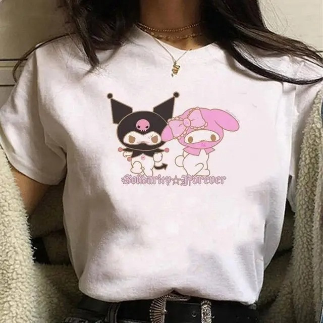 Жіноча футболка Аніме Kuromi & Melodi, T-shirt Anime Kuromi & Melodi