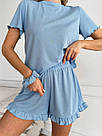 Жіноча піжама з шортами та футболкою ВІСКОЗНИЙ РУБЧИК РЮШИК БЛАКИТНИЙ/ЗЕЛЕНИЙ 1580, фото 4