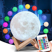 Детская лампа-ночник луна от USB 3D Moon Light 13 см, Светильник-луна беспроводной 16 цветов TRA