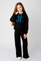Спортивный костюм для девочки-подростка / двунитка 146, черный-надпись