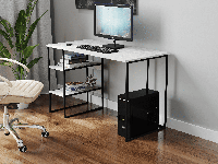 Компьютерный стол, письменный стол на 2 полочки из ЛДСП 140х75х60 см Черный-Бетон